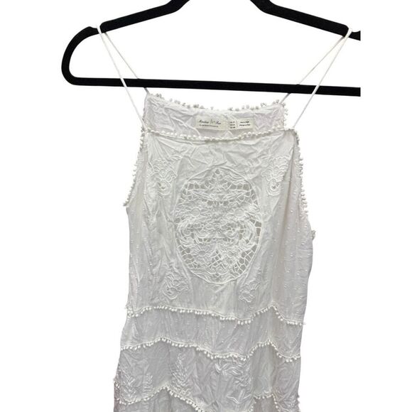 Anthropologie White Embroidered Tiered Midi Dress Halter Neck US 14 - Picture 8 of 15